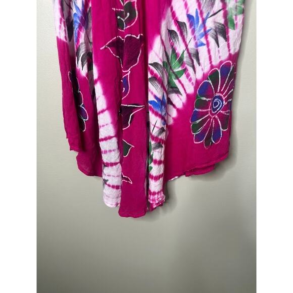 Pepper Free Size Pink Dress Asymmetric Floral Tie Dye Lace Beachy Boho Hippie - Picture 3 of 8